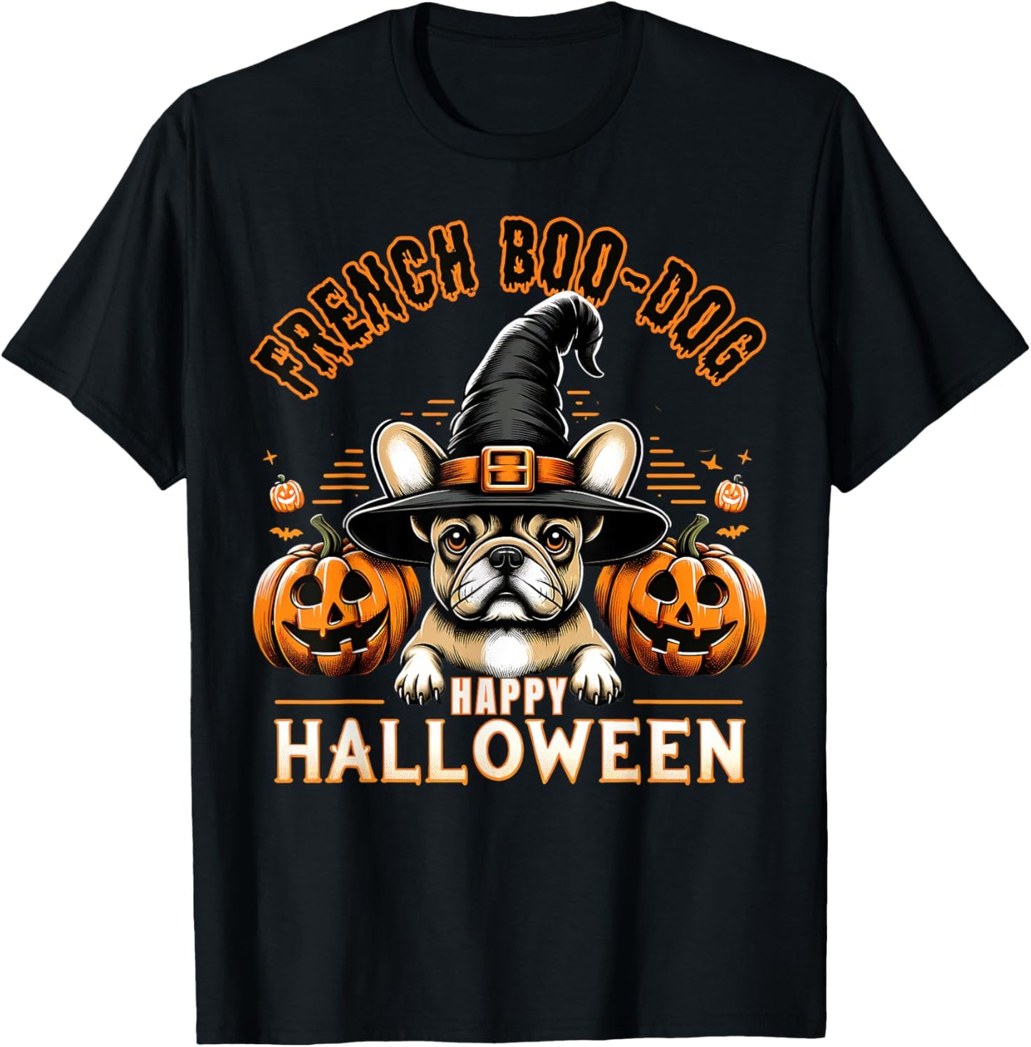 French Bulldog Happy Halloween cute Boodog Halloween Bulldog T-Shirt - T-Shirt | Black