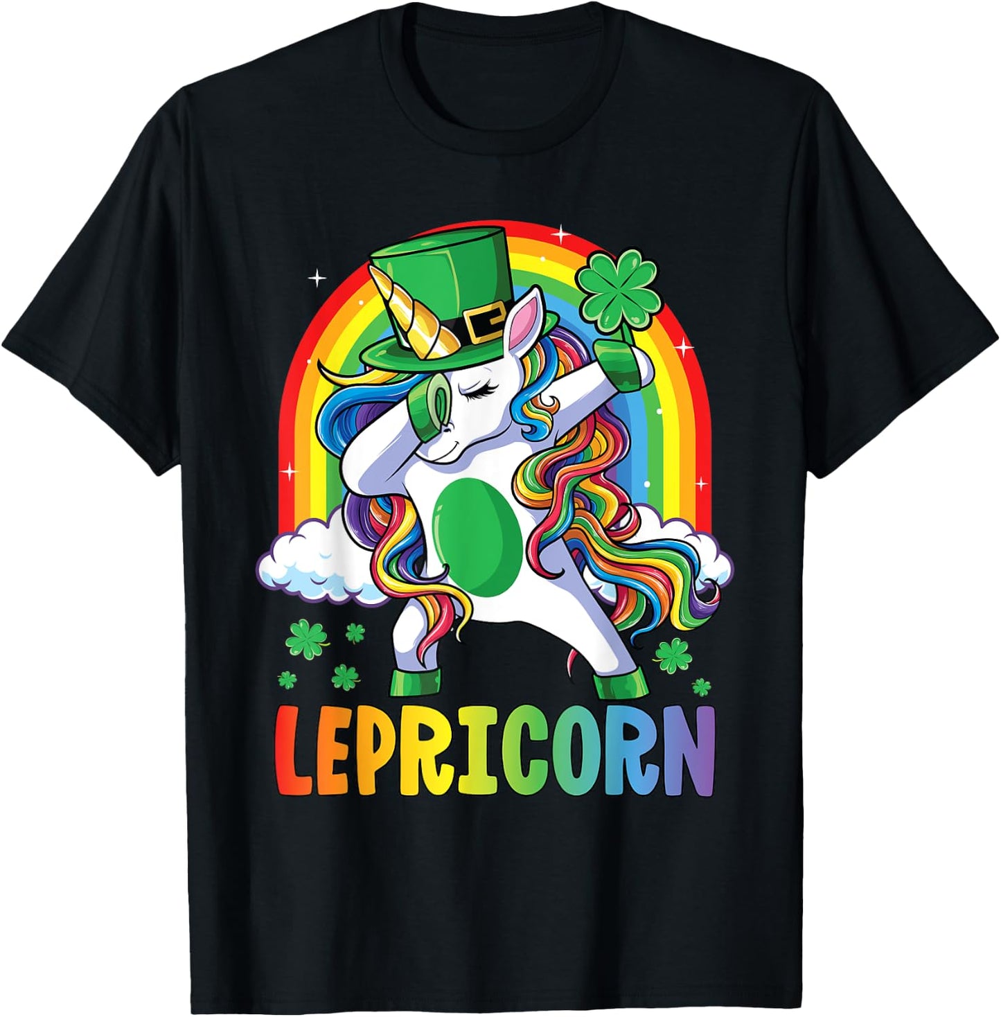 St Patricks Day Girls Dabbing Unicorn Leprechaun Lepricorn T-Shirt - T-Shirt | Black