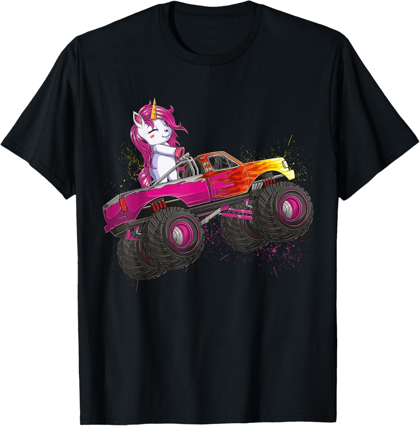 Cute Unicorn Riding Monster Truck Lovers Girls Kids Women T-Shirt - T-Shirt | Black