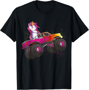 Cute Unicorn Riding Monster Truck Lovers Girls Kids Women T-Shirt - T-Shirt | Black