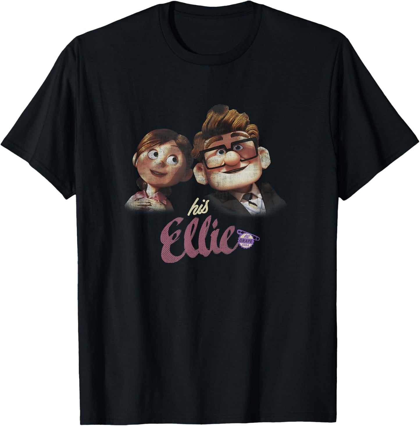 Disney Pixar Up Carl & Ellie Couple His Ellie Distressed T-Shirt - T-Shirt | Black