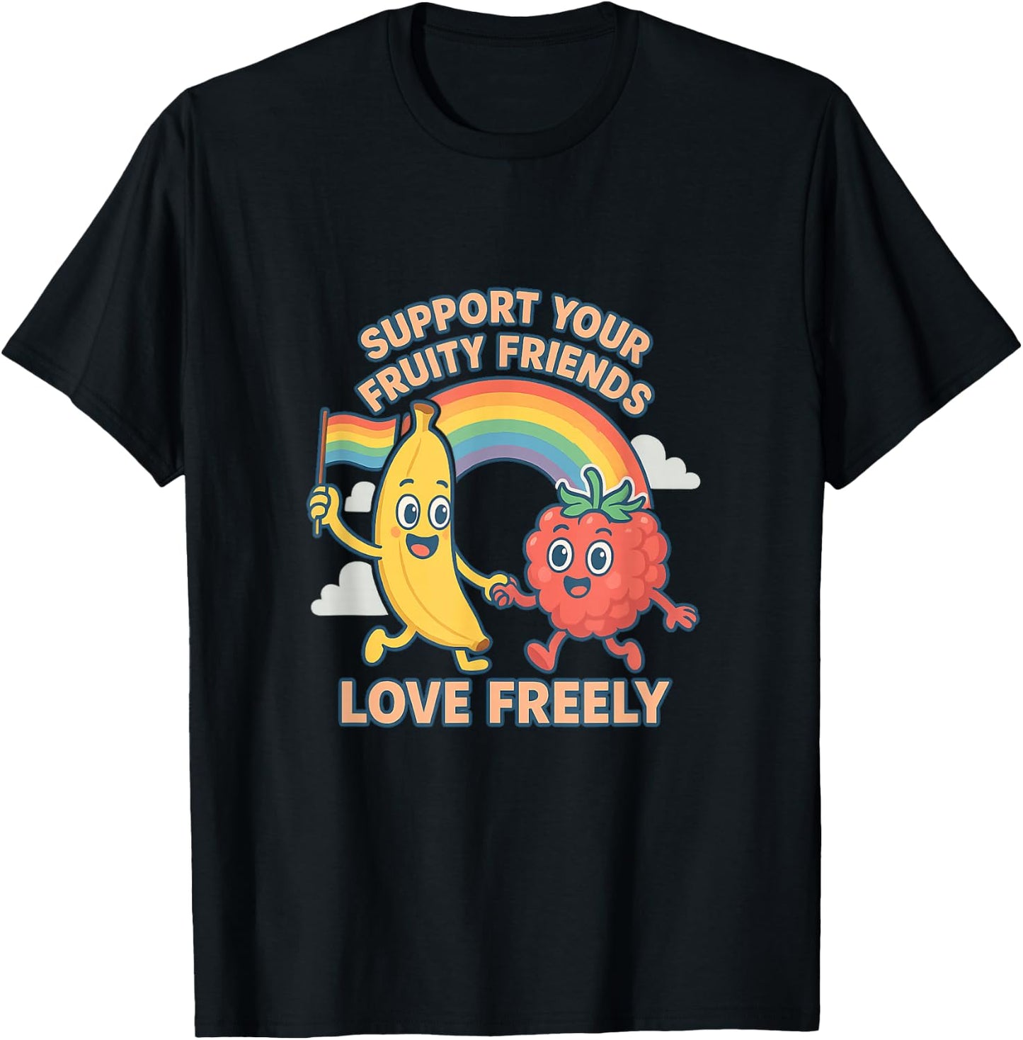 Support Your Fruity Friends Love Freely LGBTQIA+ T-Shirt - T-Shirt | Black