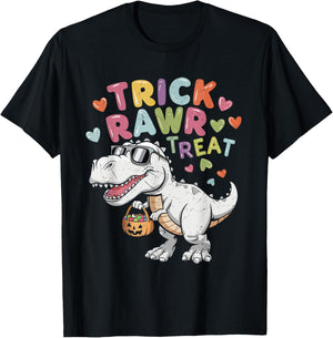 Trick Rawr Treat Ghost Dino Trex Toddler Boys Halloween Kids T-Shirt - T-Shirt | Black
