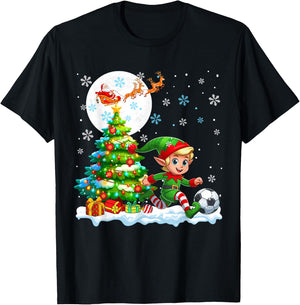 Elf Playing Soccer Christmas Tree Colorful Costume Player T-Shirt - T-Shirt | Black