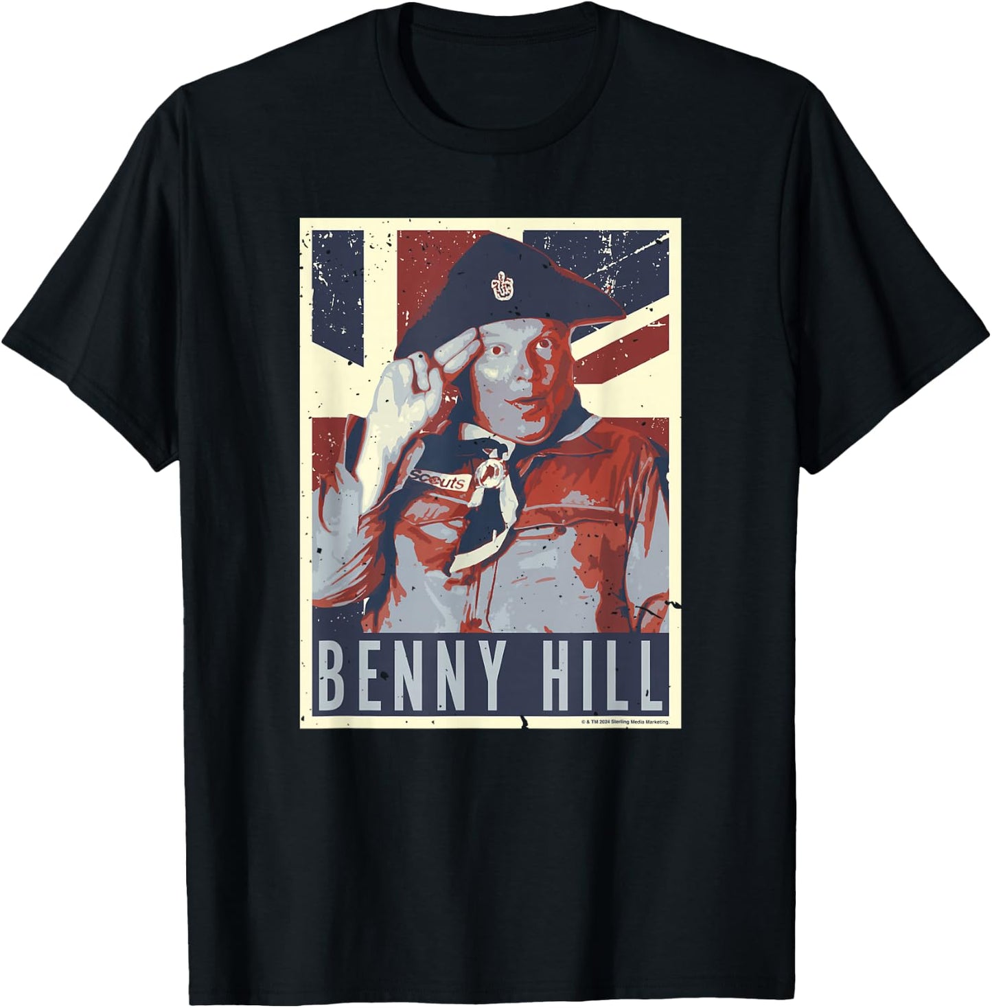 Benny Hill Cub Scout Salute Union Jack Flag Art T-Shirt - T-Shirt | Black