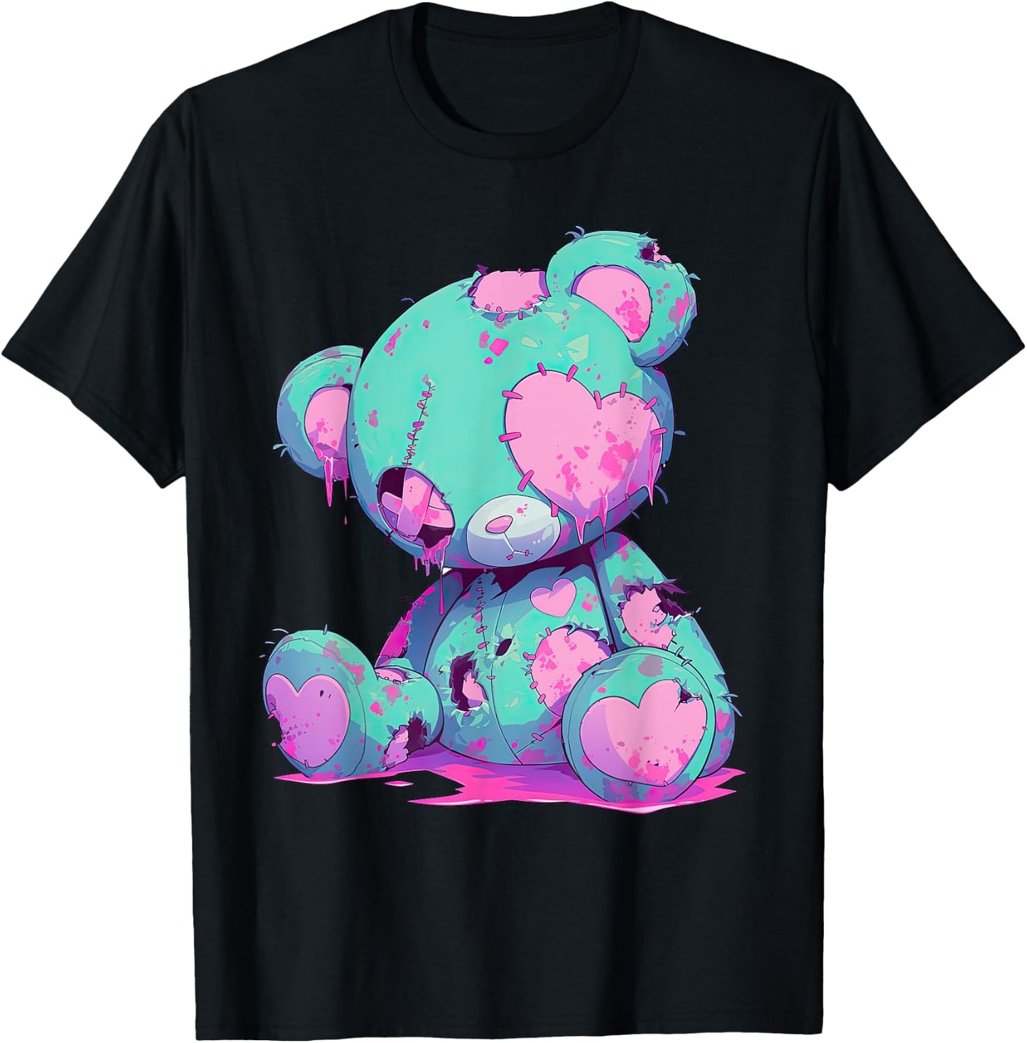 Kawaii Pastel Goth Creepy Cute Witchy Zombie Teddy Bear T-Shirt - T-Shirt | Black