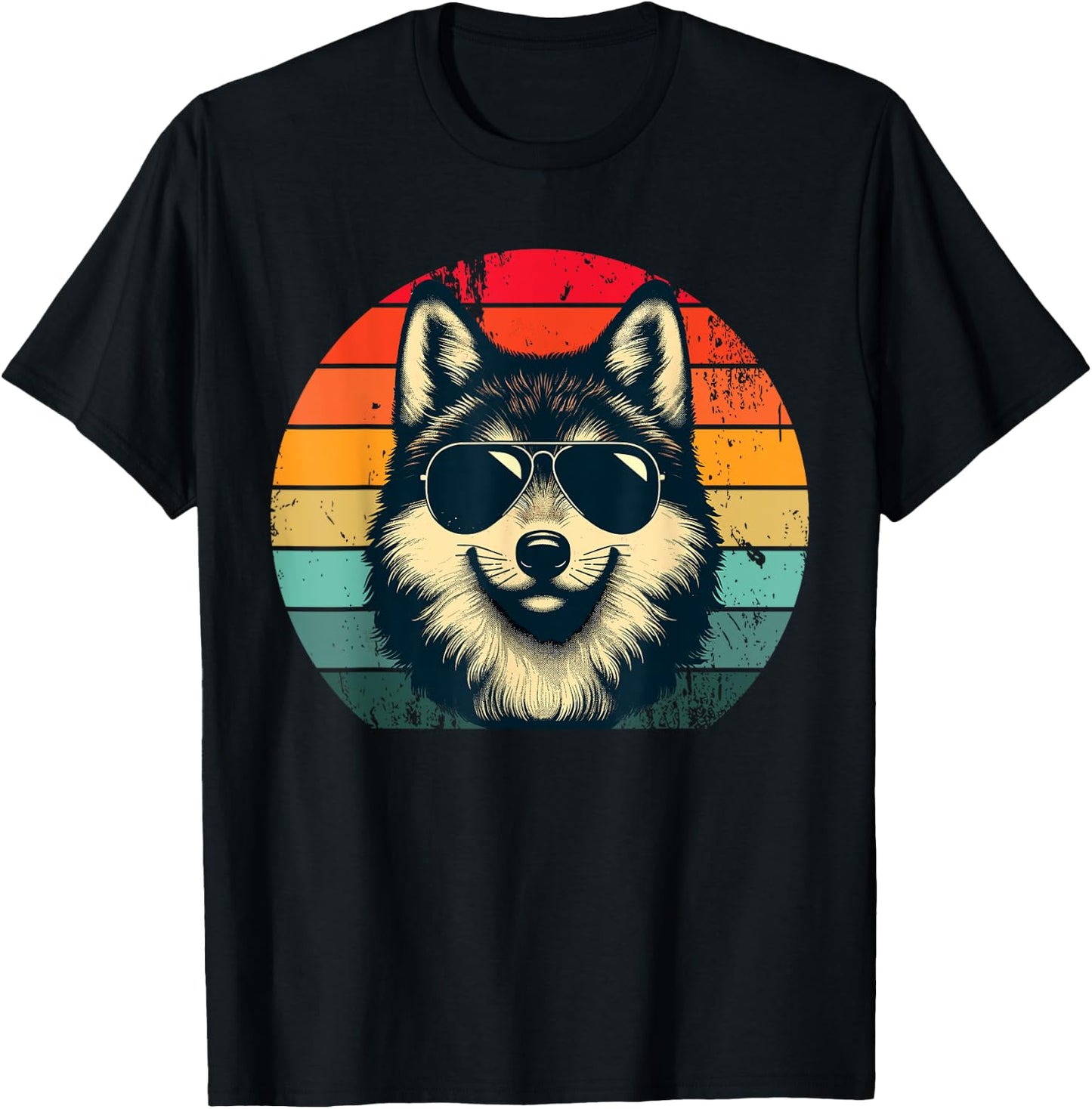 Cool Retro Wolf in Sunglasses 70s 80s 90s Novelty Funny Wolf T-Shirt - T-Shirt | Black