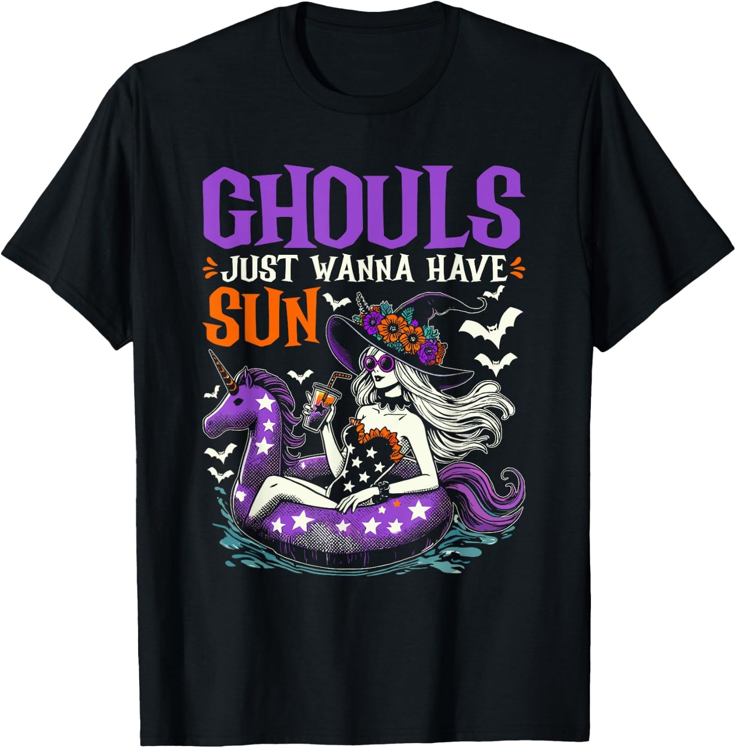 Summerween Summer Halloween Unicorn Float Witch Ghoul T-Shirt - T-Shirt | Black