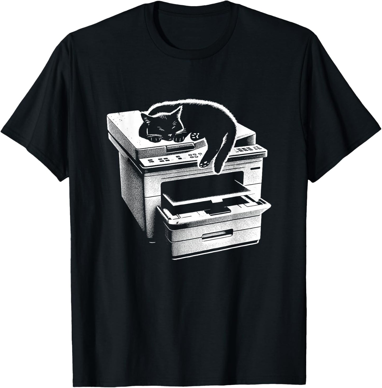 Office Cat Sleeping On Printer - Cute Cat Kitten Lover T-Shirt - T-Shirt | Black