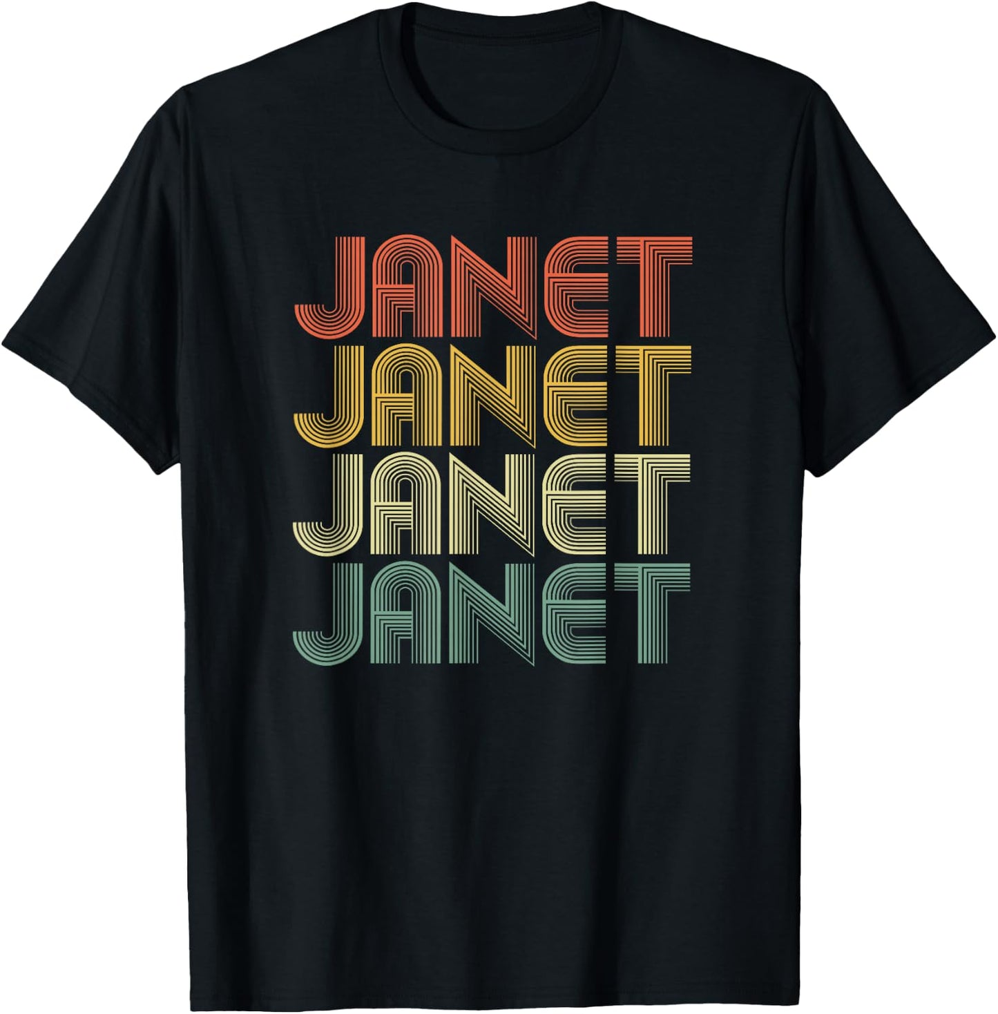 Janet Retro Personalized First Name 1970s Vintage Small T-Shirt - T-Shirt | Black