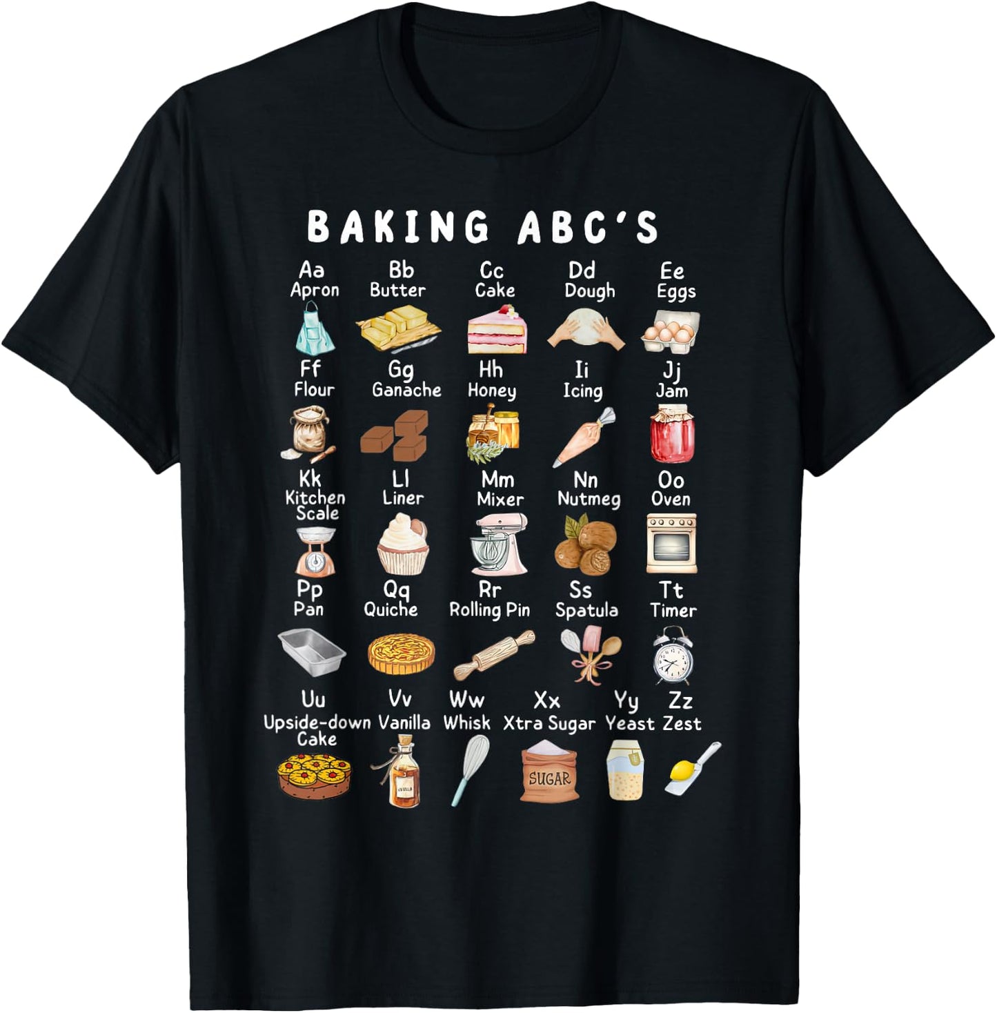 Baking Alphabet ABCs Funny Baker Chef Baking Lover T-Shirt - T-Shirt | Black