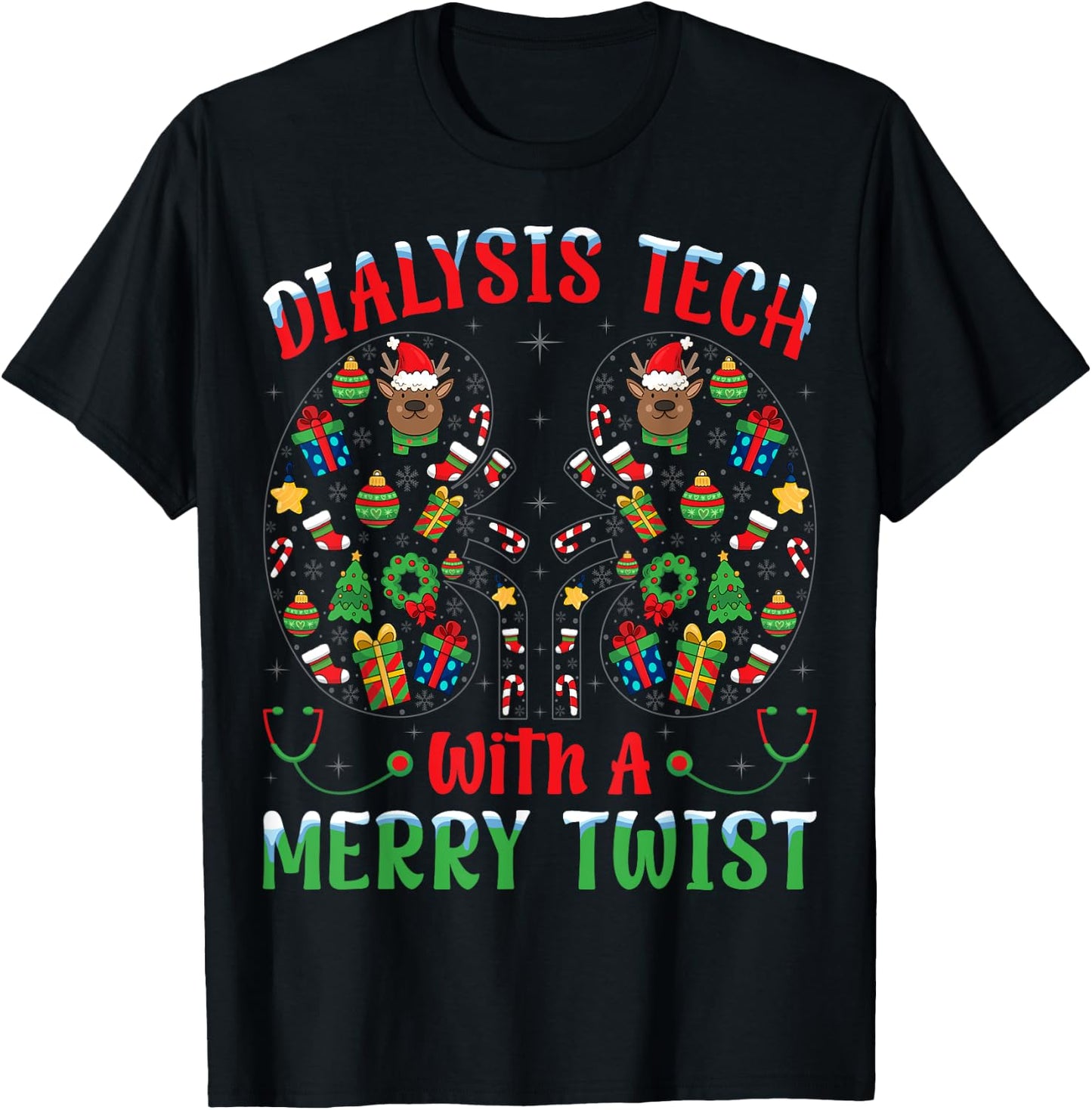 Dialysis Tech With A Merry Twist - Nephrology Tech Christmas T-Shirt - T-Shirt | Black