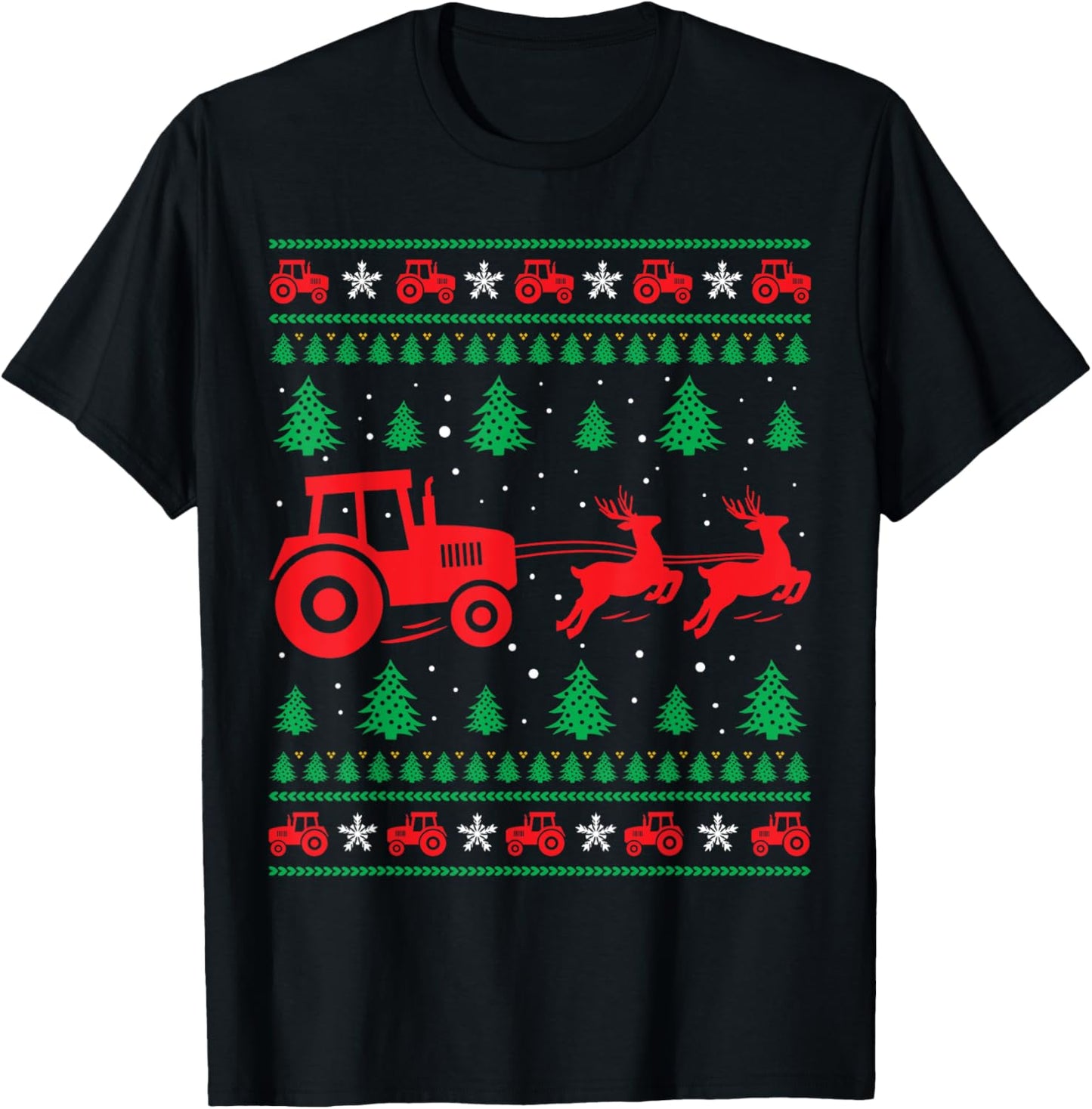 Tractor Riding Reindeers Farmers Ugly Christmas Sweater Boys T-Shirt - T-Shirt | Black
