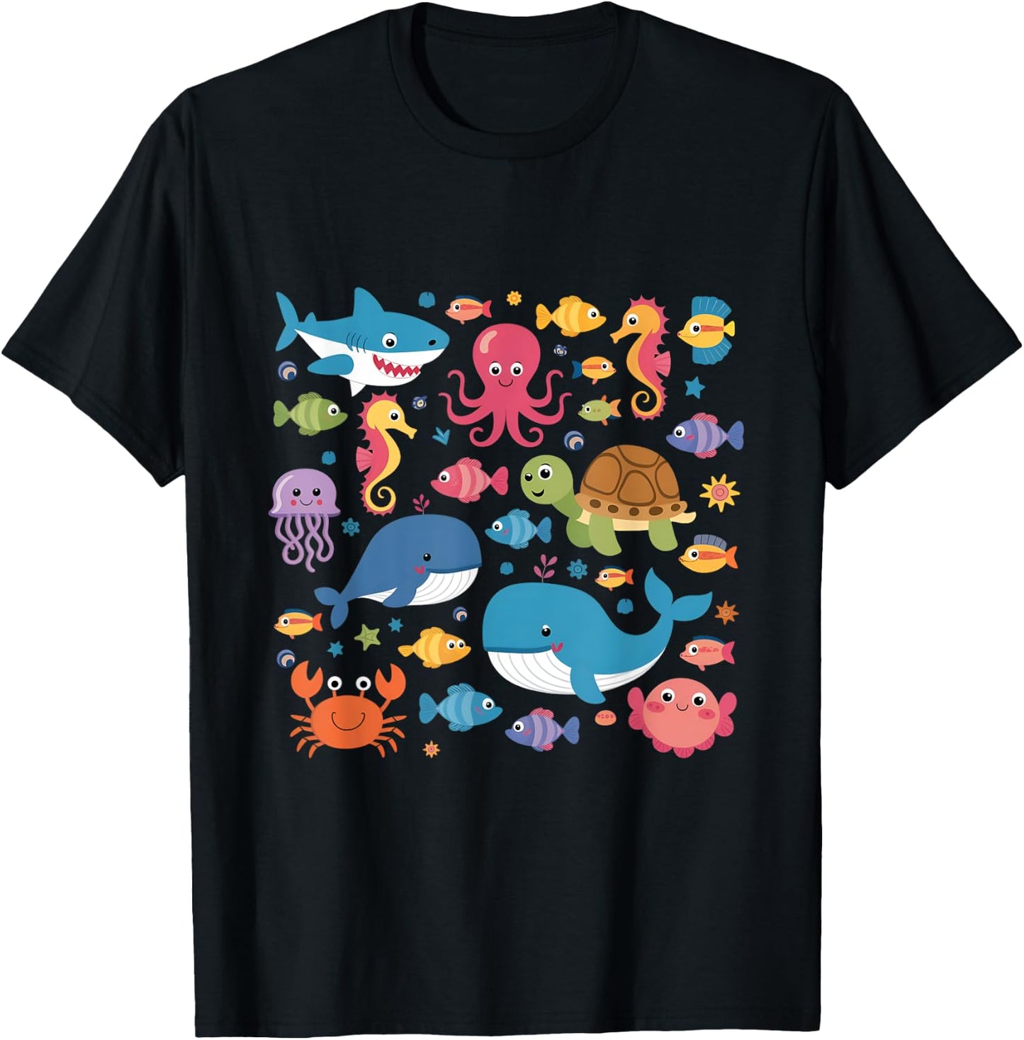 Cute Sea Animals Kids Children Ocean Creatures Clownfish T-Shirt - T-Shirt | Black