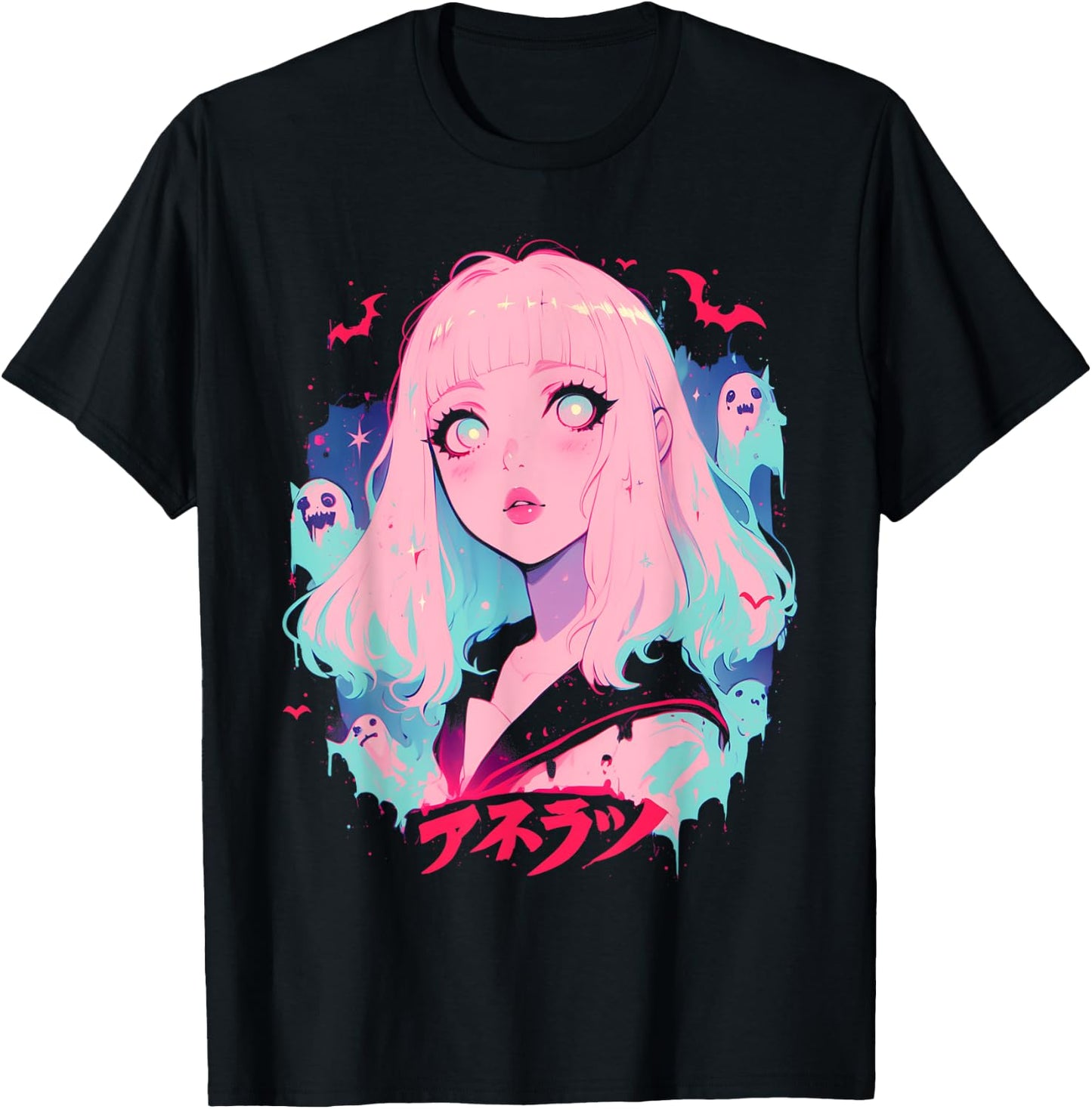 Goth Grunge Demon Anime Girl Waifu Horror Alt Aesthetic T-Shirt - T-Shirt | Black