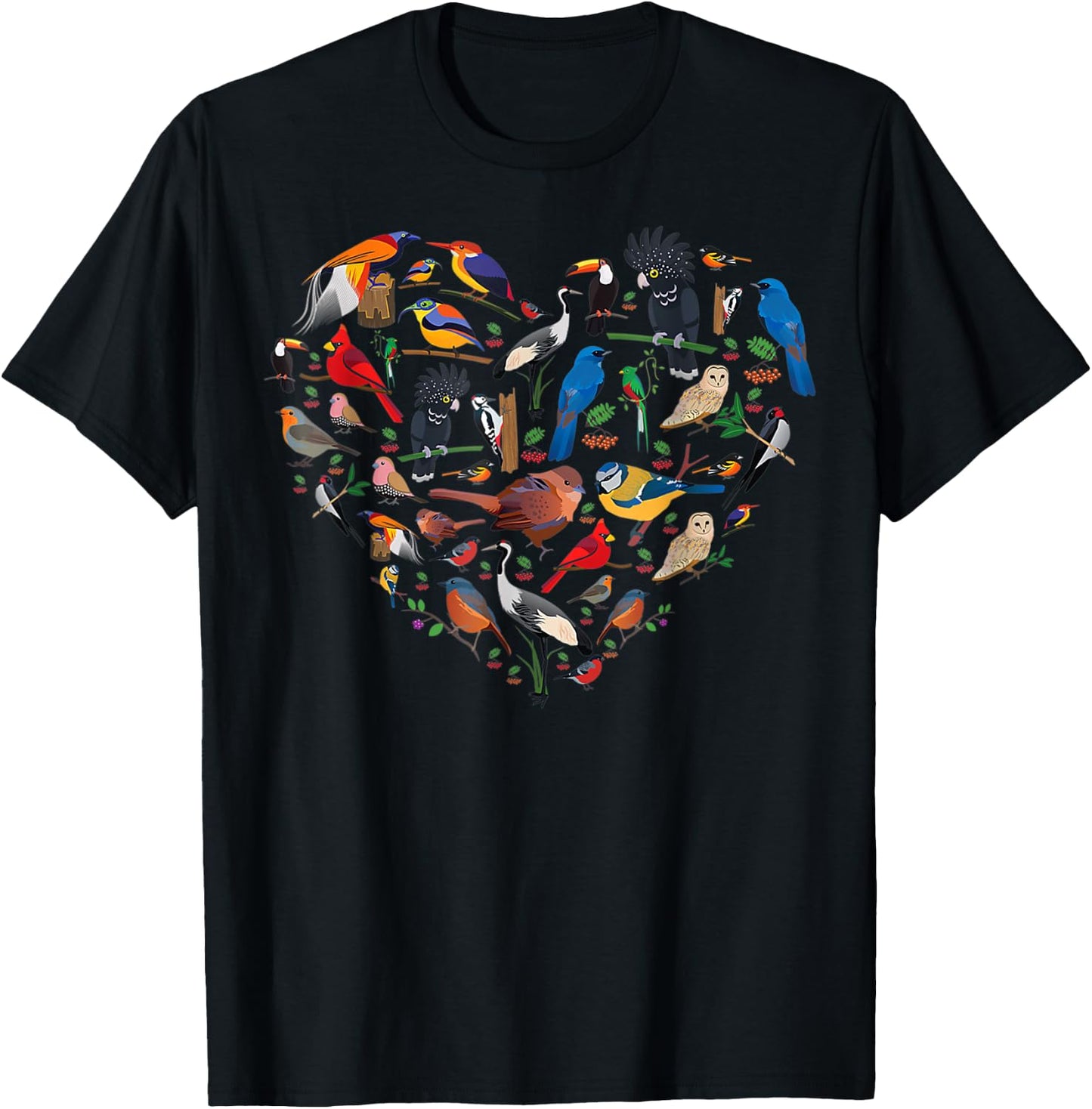 Birds lover heart Bird Watching men women kid T-Shirt - T-Shirt | Black