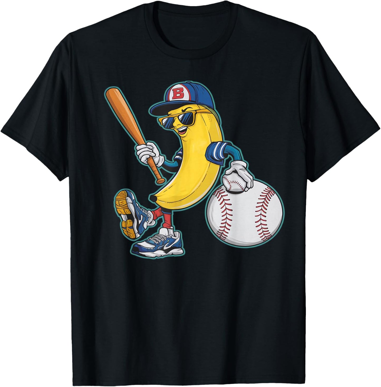 Funny Banana Playing Baseball Bananas Fruit Baseball Player T-Shirt - T-Shirt | Black
