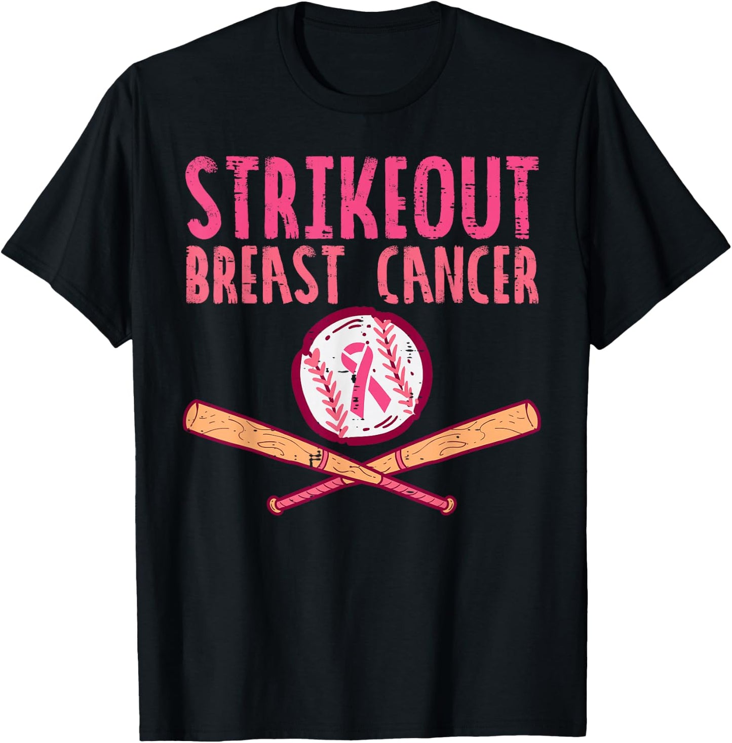 Strike Out Breast Cancer Baseball Fight Awareness Men Women T-Shirt - T-Shirt | Black