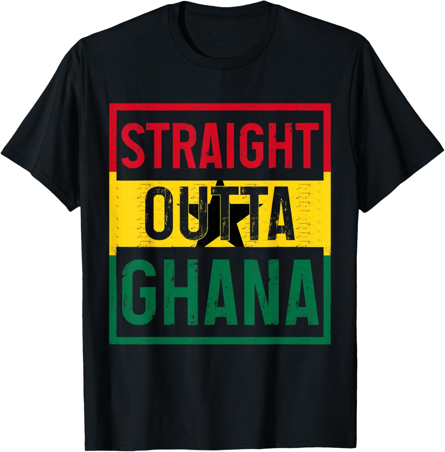 Straight Outta Ghana Ghanese Flag Roots Pride Vintage T-Shirt - T-Shirt | Black