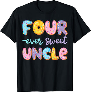 Four Ever Sweet Uncle Donut Lover 4Th Birthday Kids T-Shirt - T-Shirt | Black