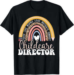 Childcare Director Rainbow Leopard Print Daycare Provider T-Shirt - T-Shirt | Black