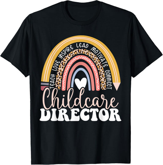 Childcare Director Rainbow Leopard Print Daycare Provider T-Shirt - T-Shirt | Black
