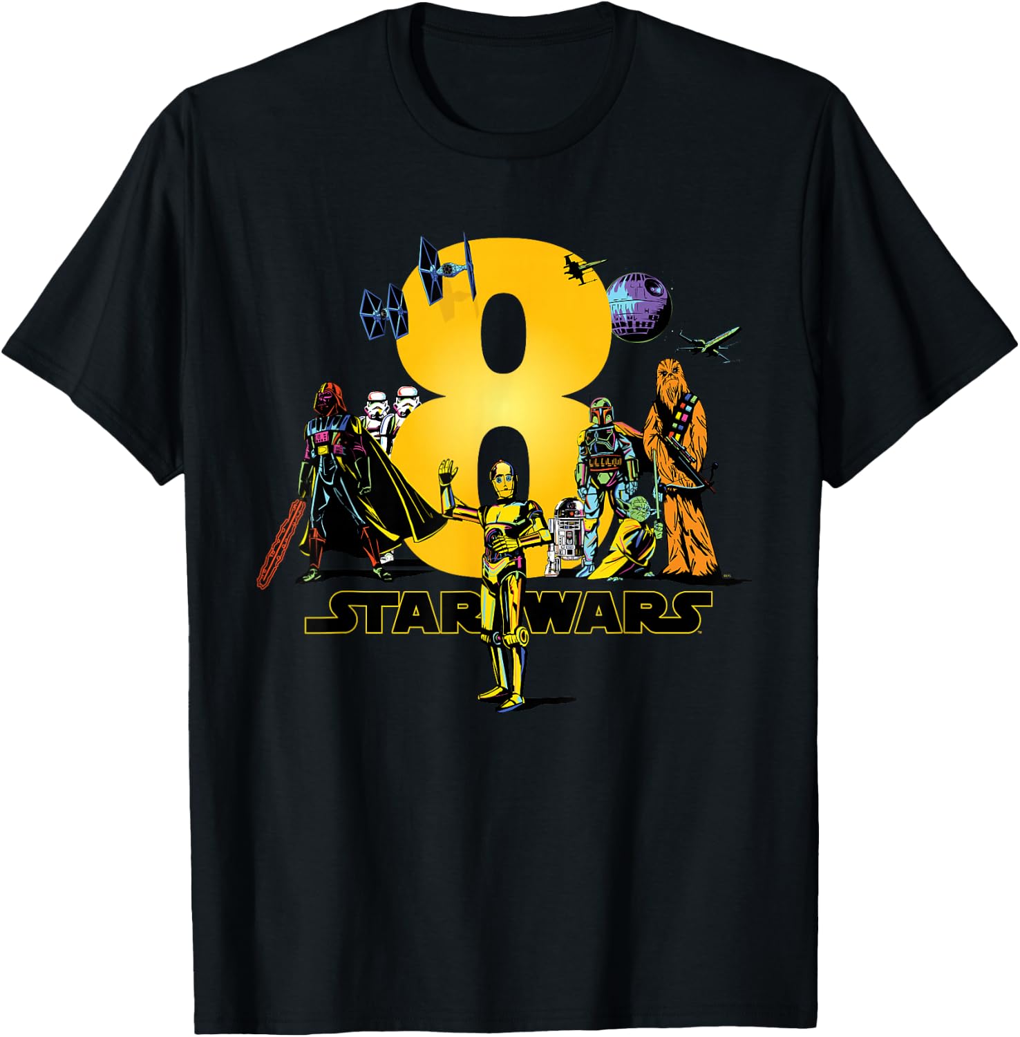 Star Wars Classic Characters Eighth Birthday 8 Years Old T-Shirt - T-Shirt | Black