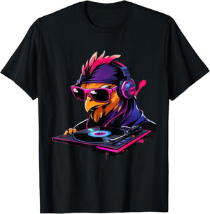 Chicken with Sunglasses and Headphones as DJ T-Shirt - T-Shirt | Black