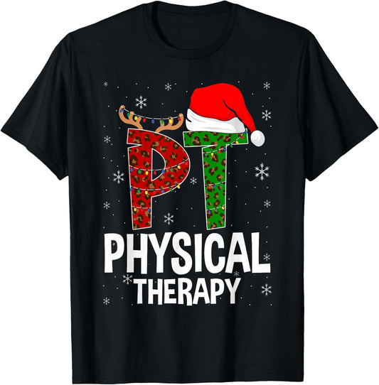 Physical Therapy Christmas Santa Hat Pt Therapist Xmas T-Shirt - T-Shirt | Black