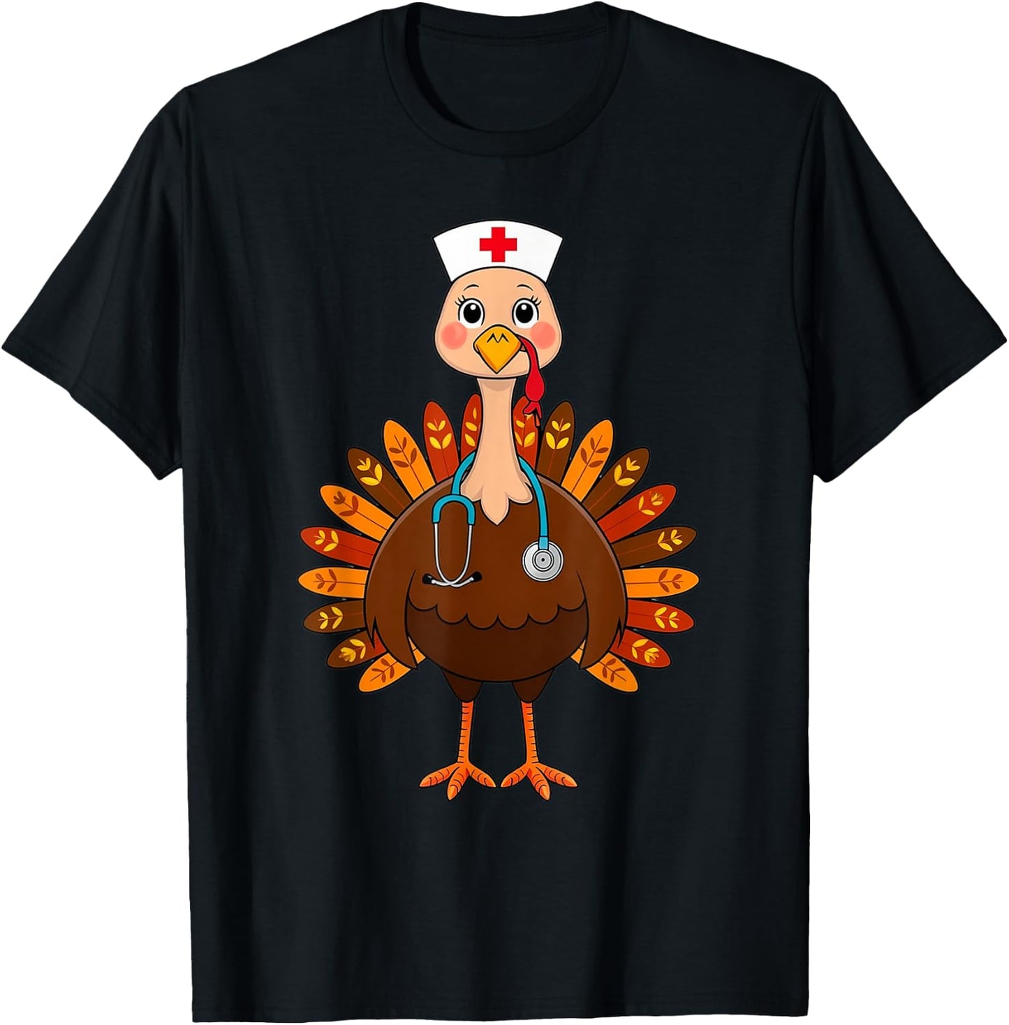 Thanksgiving Scrub Tops Women Turkey Nurse Holiday Nursing T-Shirt - T-Shirt | Black