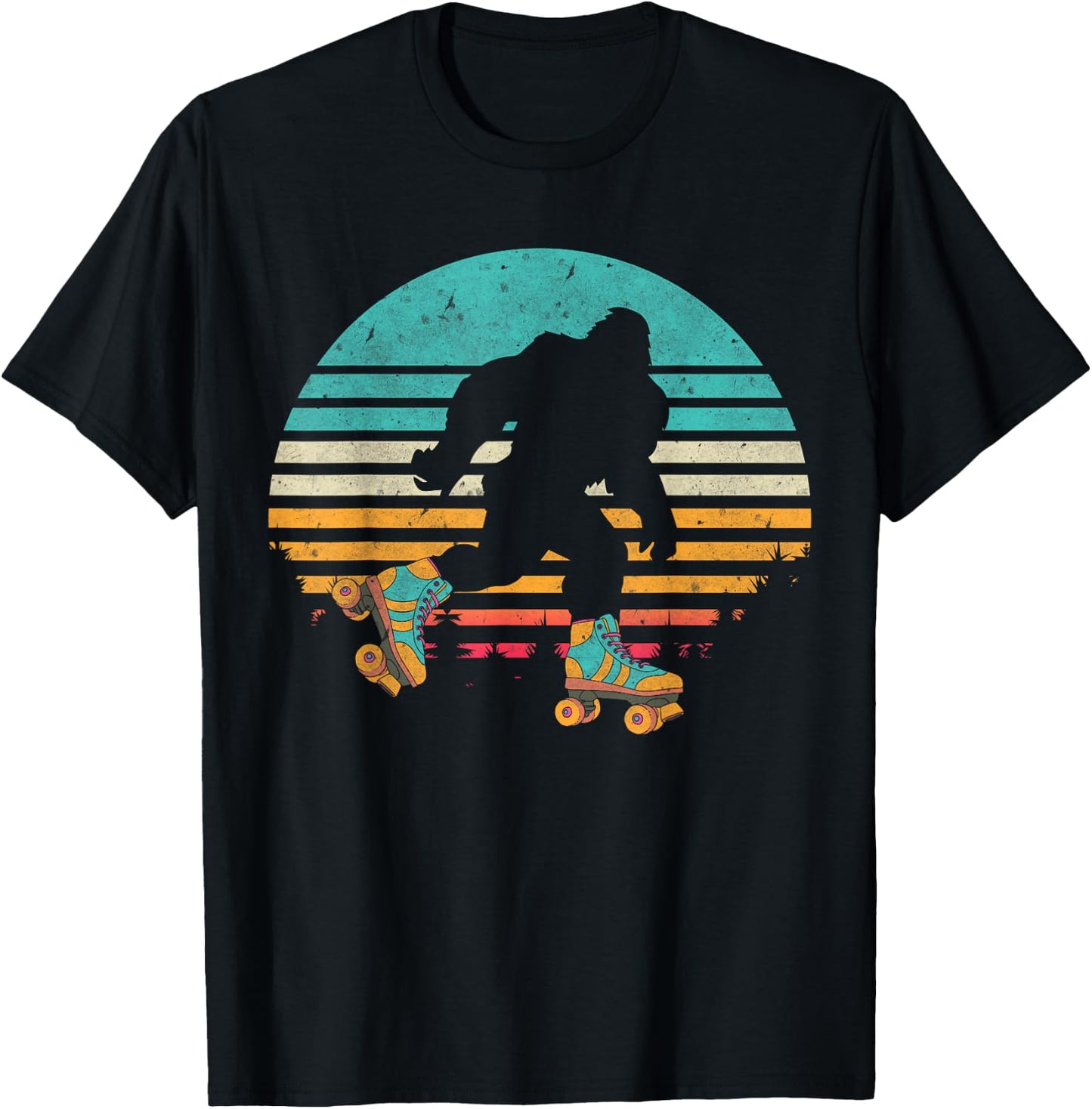Vintage Retro Bigfoot Roller Skating Sunset 80s 90s Skater T-Shirt - T-Shirt | Black