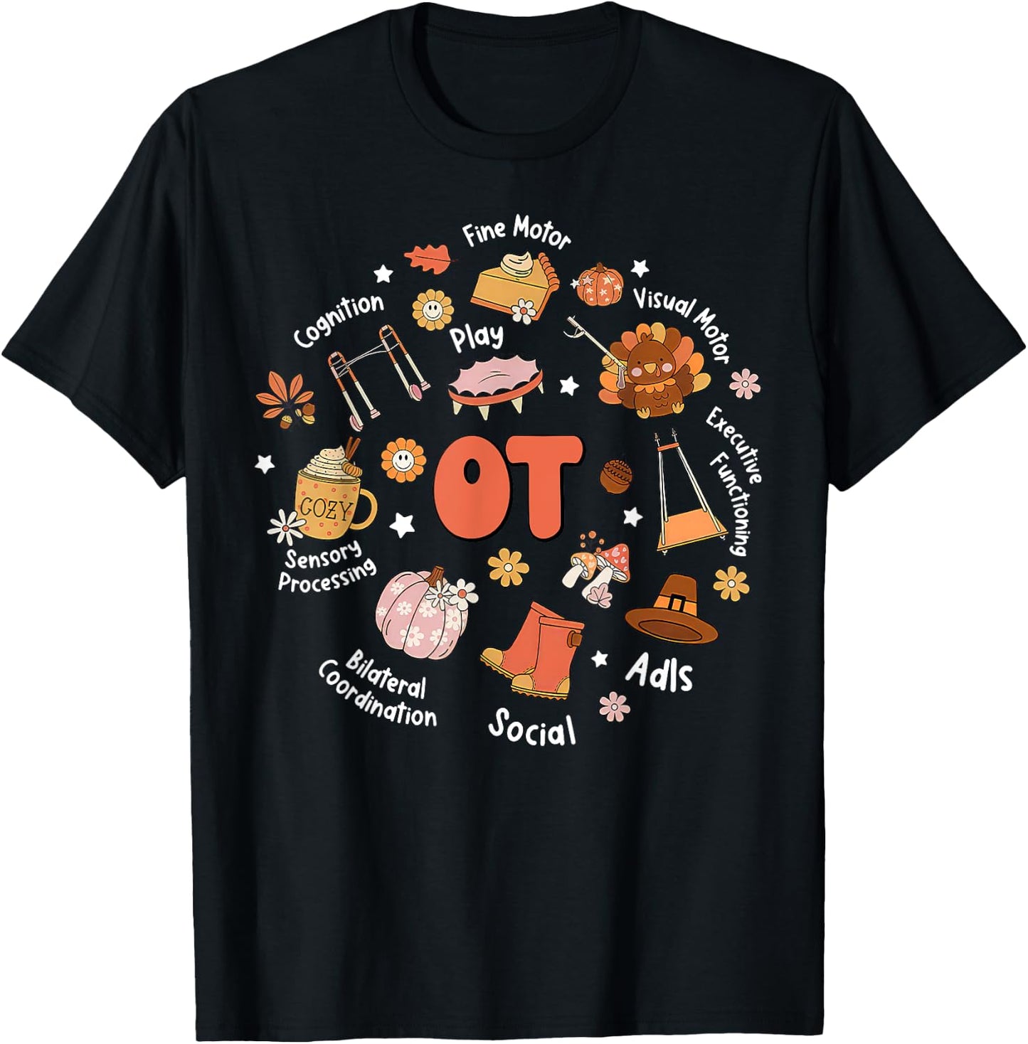 Retro Occupational Therapy OT Therapist Fall Thanksgiving T-Shirt - T-Shirt | Black