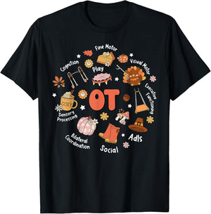 Retro Occupational Therapy OT Therapist Fall Thanksgiving T-Shirt - T-Shirt | Black