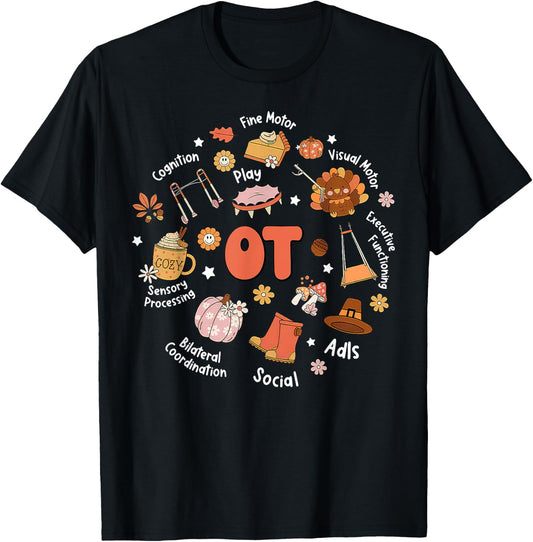 Retro Occupational Therapy OT Therapist Fall Thanksgiving T-Shirt - T-Shirt | Black