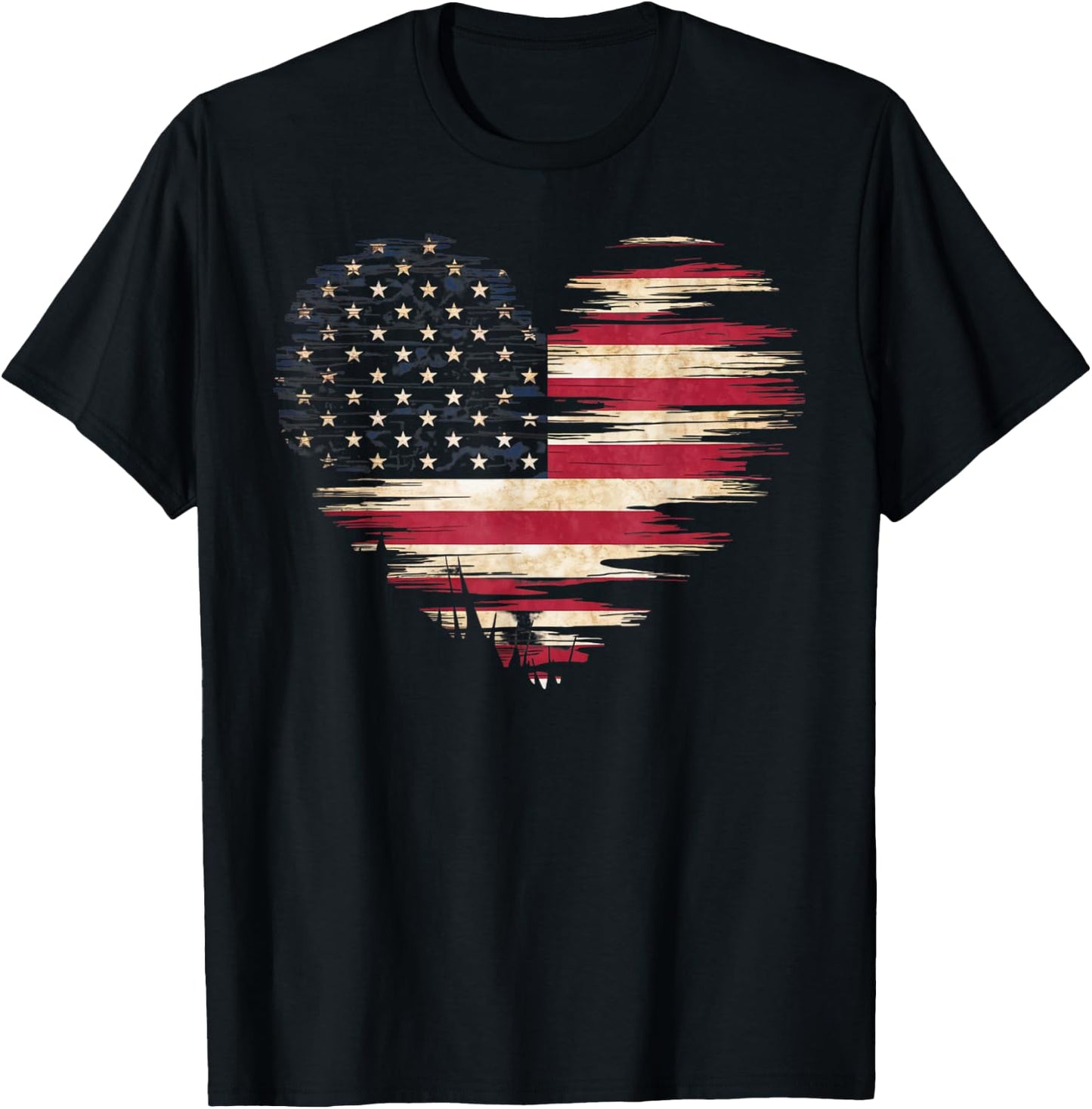 4th of July Shirts Women American Flag Heart Patriotic T-Shirt - T-Shirt | Black