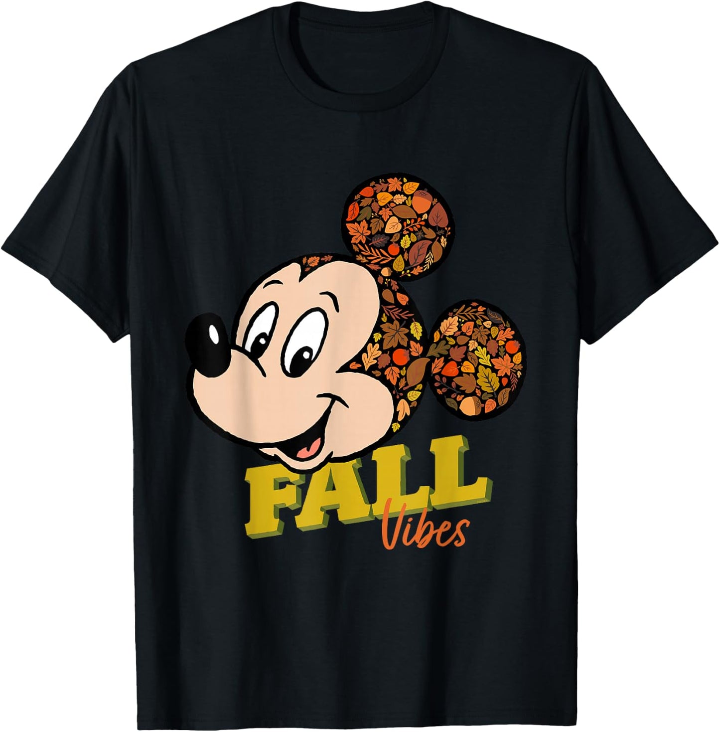 Disney Mickey Mouse Fall Vibes Autumn Leaves T-Shirt - T-Shirt | Black