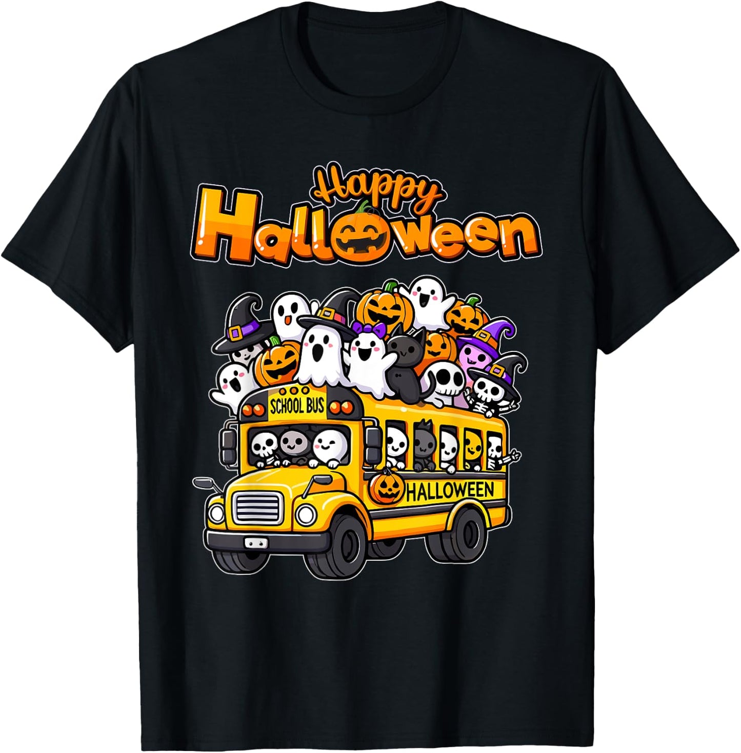Teacher Halloween School Bus Driver Cute Ghost Witch Party T-Shirt - T-Shirt | Black