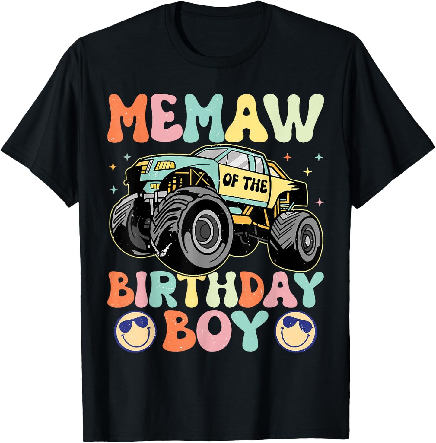 Monster Truck Memaw Of The Birthday Boy Matching Family T-Shirt - T-Shirt | Black