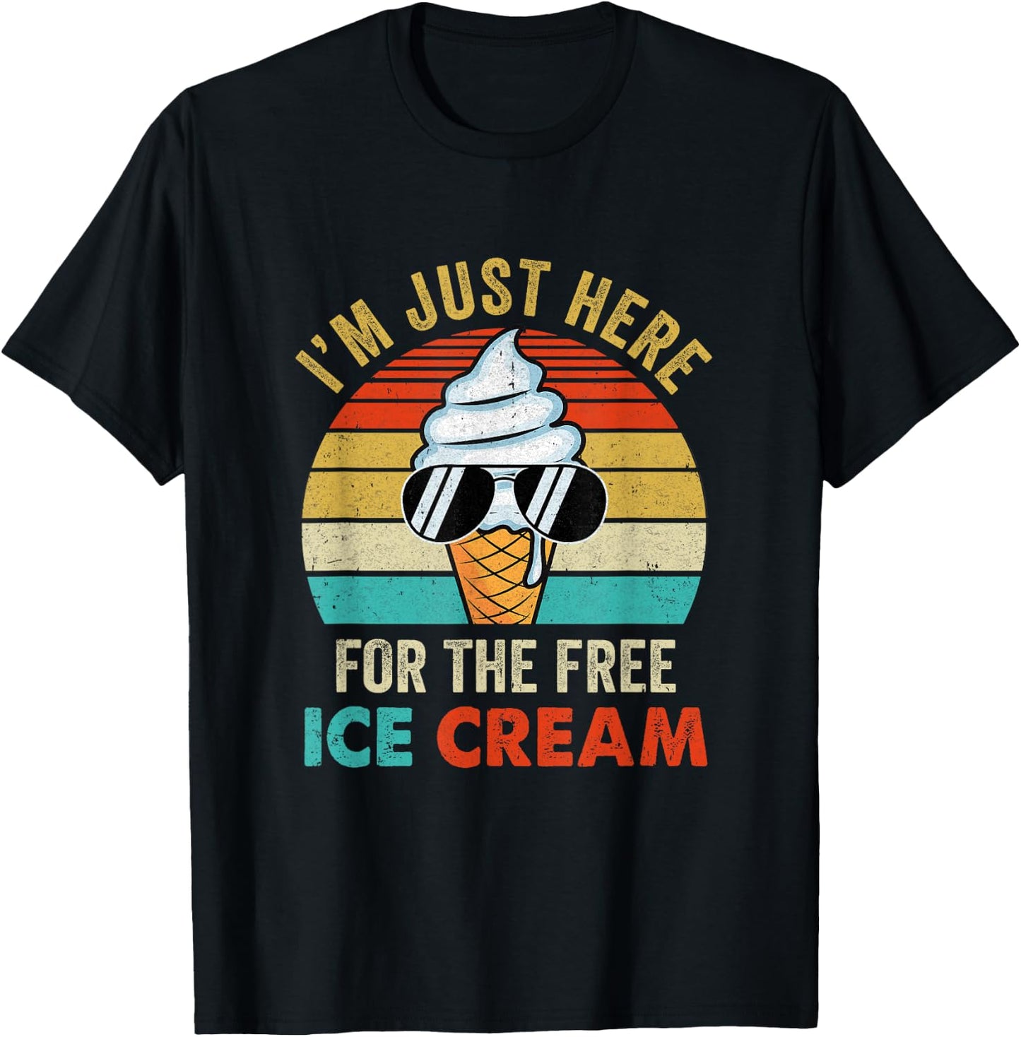I'm Just Here for The Free Ice Cream Funny Cruise 2025 Retro T-Shirt - T-Shirt | Black