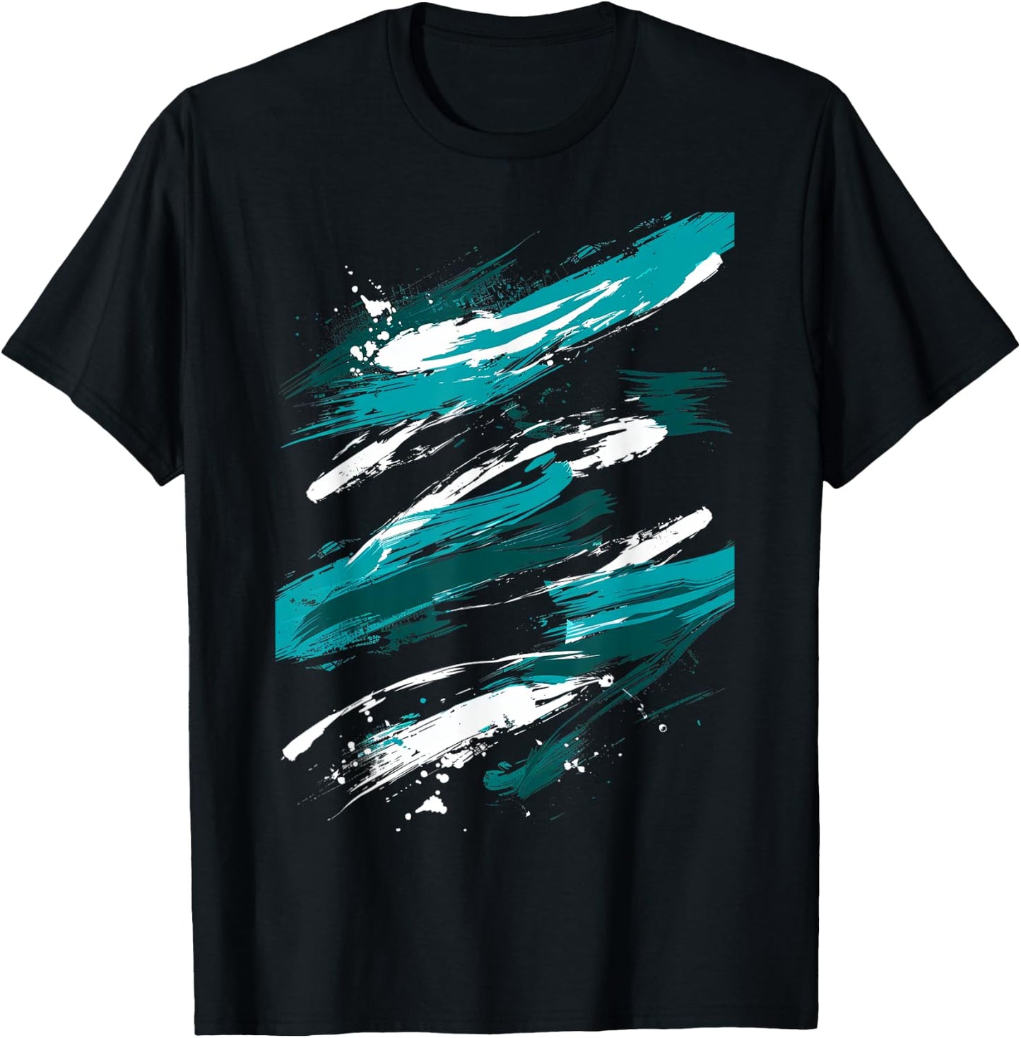 Teal And Black Brush Strokes Graphic T-Shirt - T-Shirt | Black