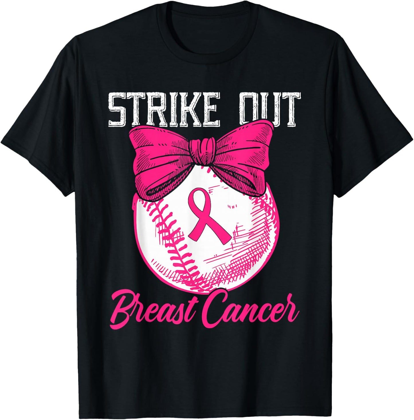 Strike Out Breast Cancer Baseball Breast Cancer Awareness T-Shirt - T-Shirt | Black