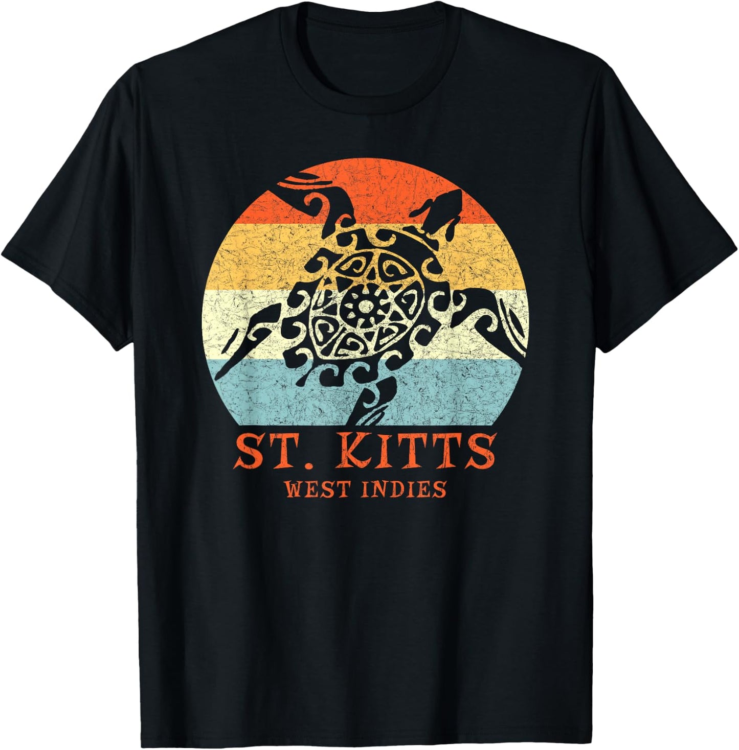 St. Kitts, West Indies Vintage Tribal Turtle Vacation T-Shirt - T-Shirt | Black