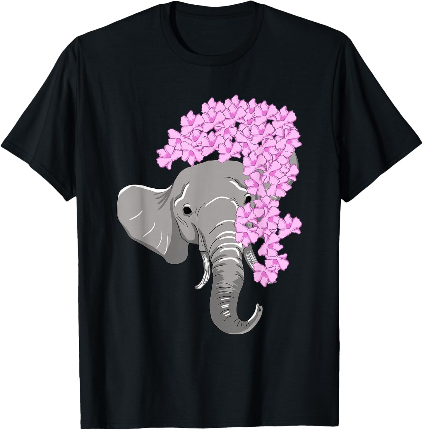 Elephant Hiding Behind Flowers Cute Animal Girls Gift T-Shirt - T-Shirt | Black