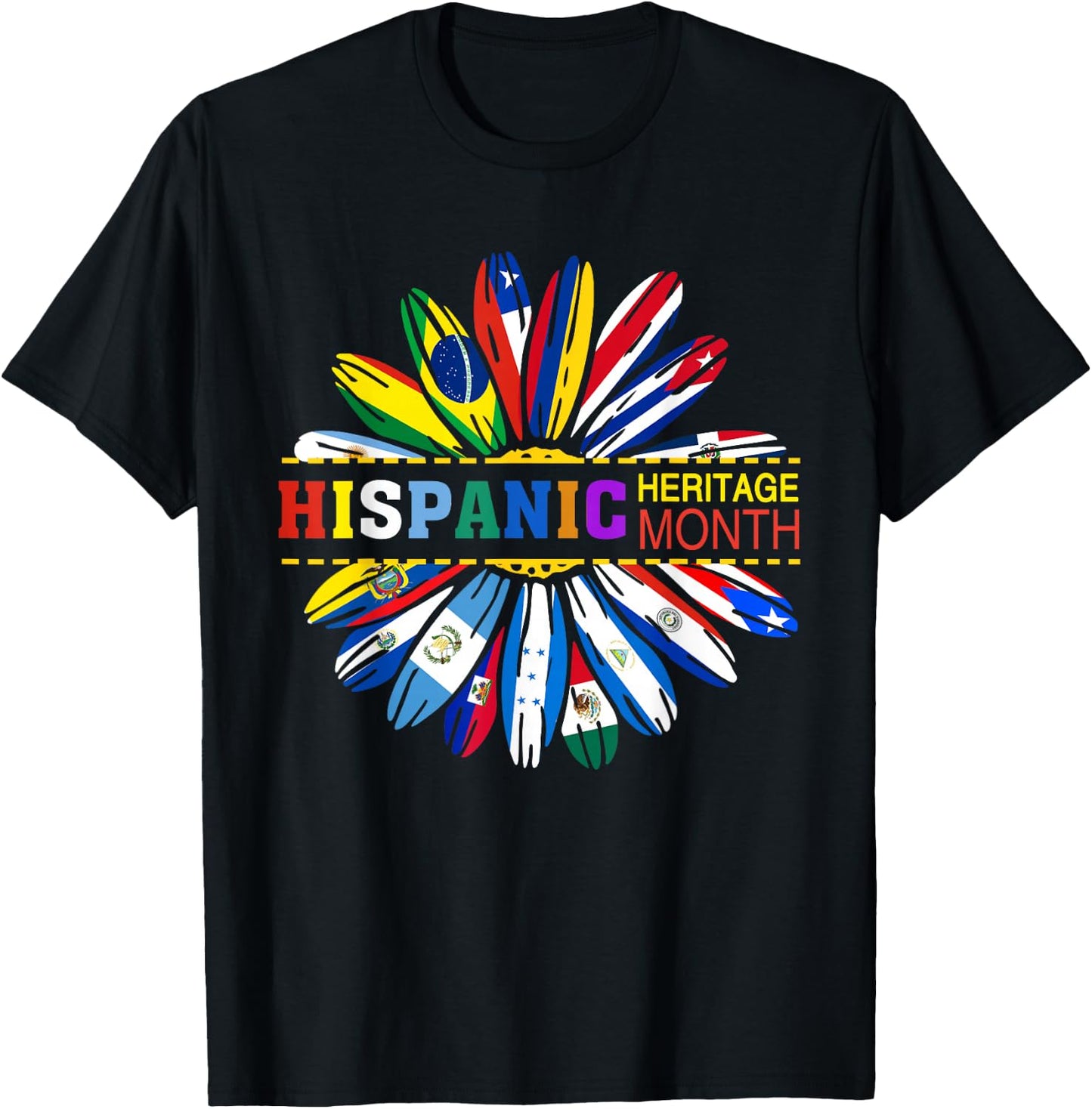 Sunflower Hispanic Heritage Month Latino Countries Flags T-Shirt - T-Shirt | Black