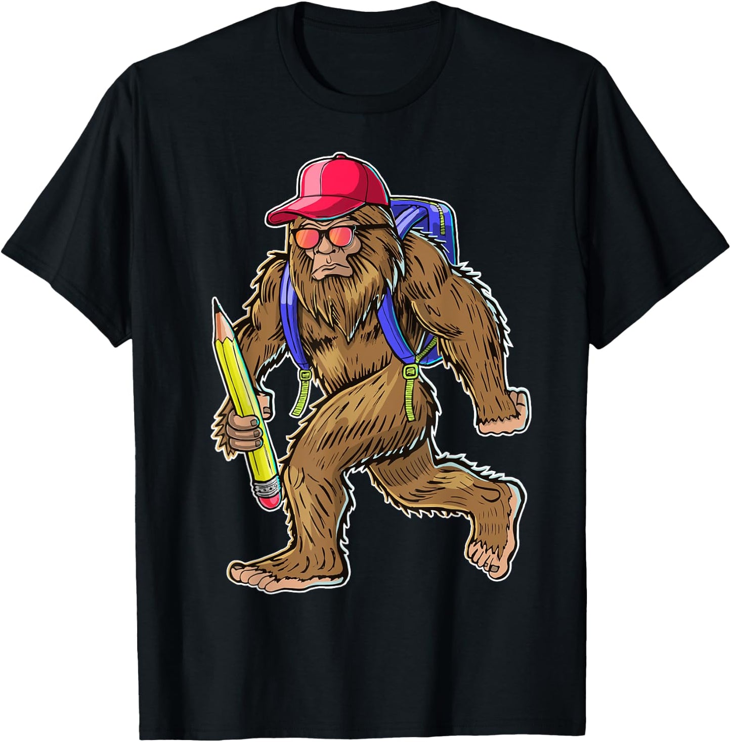 Funny Bigfoot Back to School Kid Bigfoot Backpack Boys T-Shirt - T-Shirt | Black