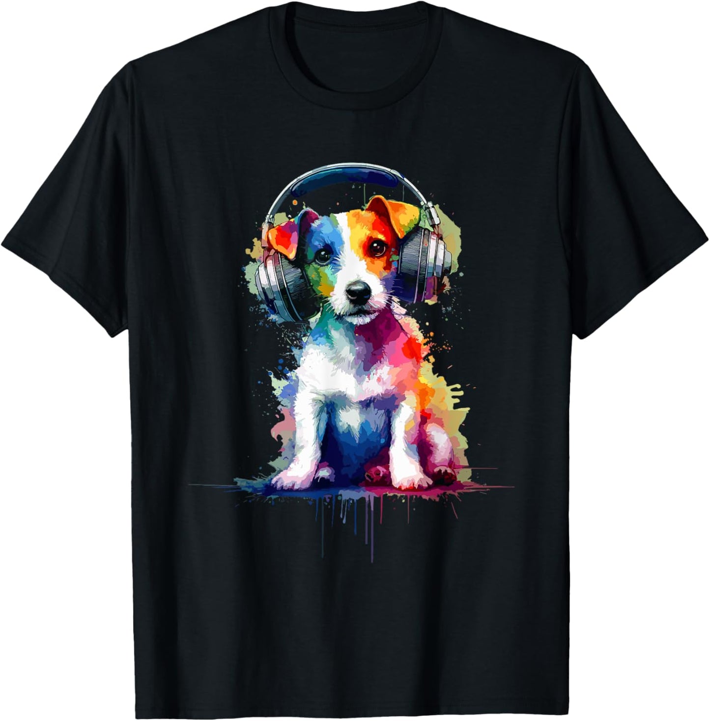 Splash Art Headphones Jack Russell Terrier Jack Russells T-Shirt - T-Shirt | Black