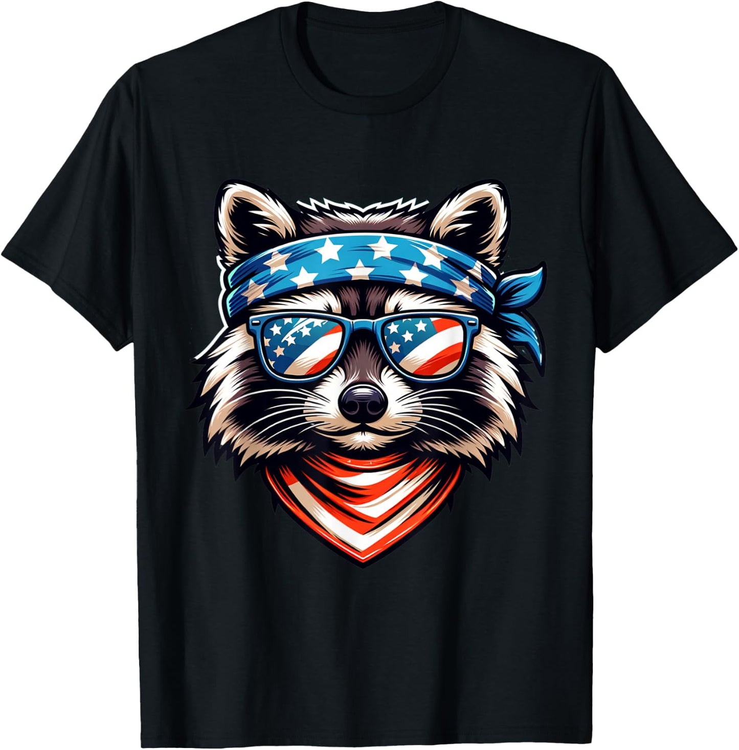 Patriotic Raccoon 4th of July American Flag Trash Panda T-Shirt - T-Shirt | Black