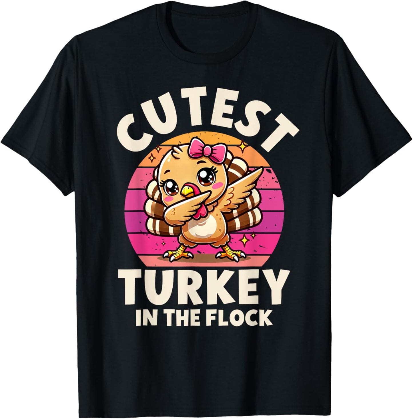 Cutest Turkey in The Flock Turkey Dabbing Funny Thanksgiving T-Shirt - T-Shirt | Black