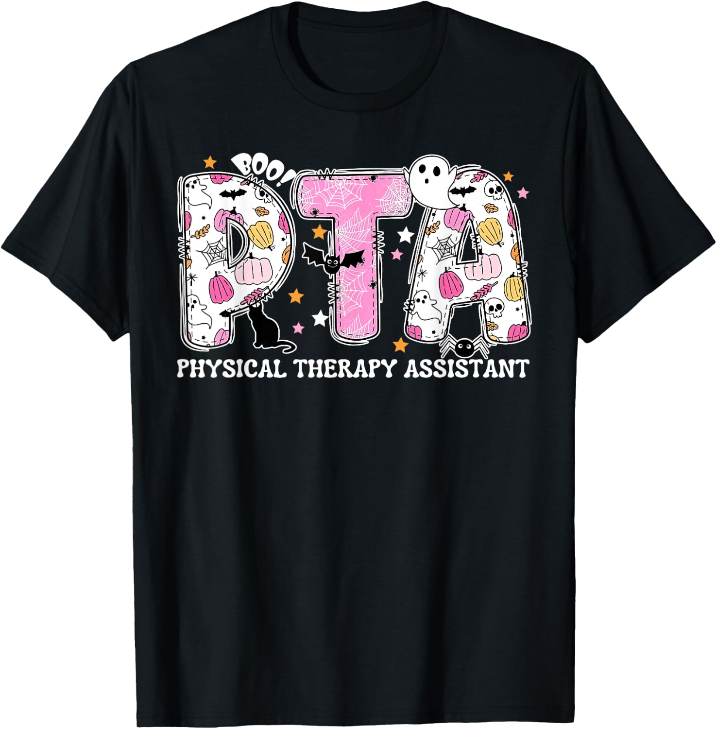 PTA Physical Therapy Assistant Fall Halloween Spooky Season T-Shirt - T-Shirt | Black
