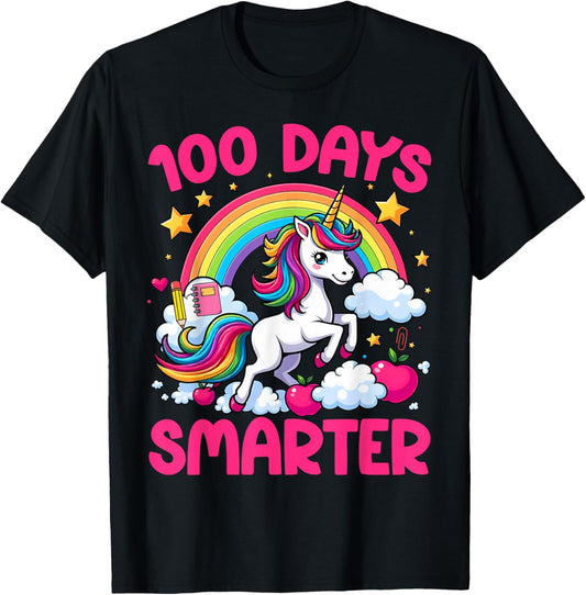 100 Days Of School Smarter Unicorn Teacher Girls 100th Days T-Shirt - T-Shirt | Black